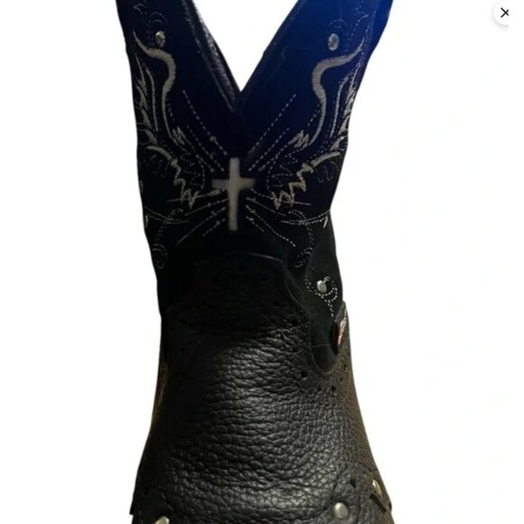 Justin Black Leather Western Boots With Embroidered Wing Design & Square Toe 8.5 - Picture 10 of 11